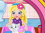 Игра Девочка смотрит за своим котенком онлайн